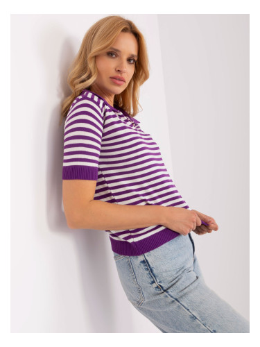 Purple and white blouse with short sleeves