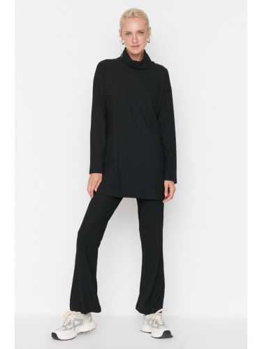 Trendyol Black Turtleneck Tunic-Pants Knitted Suit