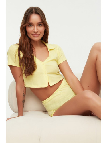 Trendyol Yellow Plain Camisole T-shirt-Shorts Knitted Pajamas Set