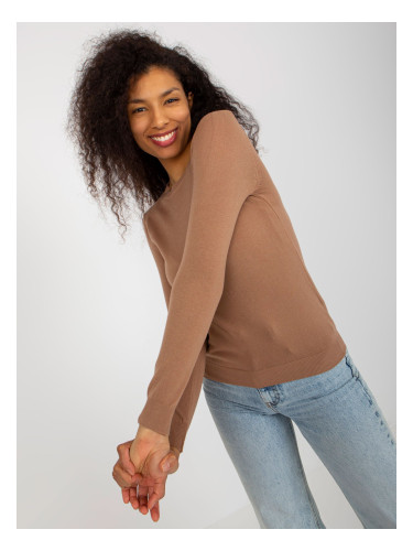 Camel Plain Classic Round Neck Sweater