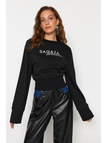 Trendyol X Sagaza Studio Black Shiny Stone Print Sweatshirt