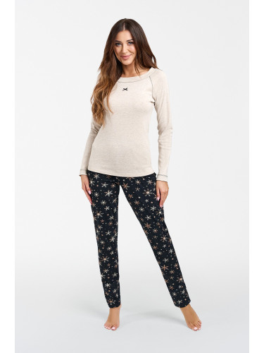 Women's Denali Long Sleeves, Long Leg Pajamas - Beige Melange/Print