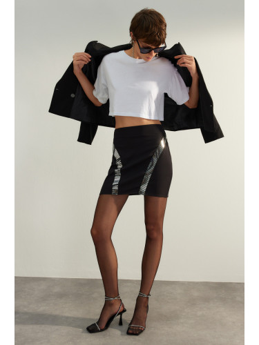 Trendyol Black Fitted Skirt with Shiny Stones