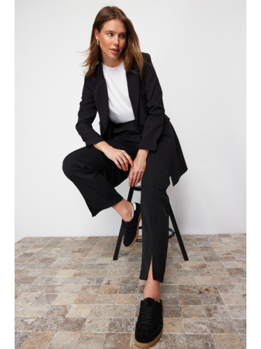 Trendyol черен висока талия цепка подробни тъкани панталони с джобове