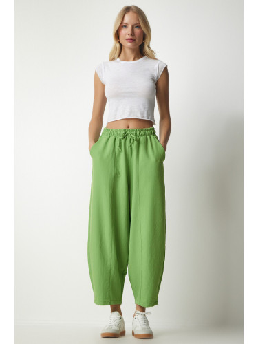 Щастие İstanbul Дамски фъстъчено зелено бельо вискоза торбести панталони с джоб