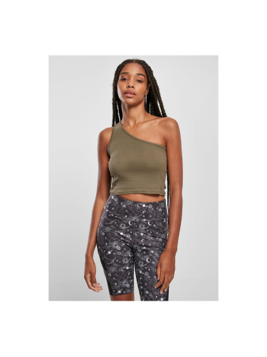 Women's cropped asymmetrical khaki top