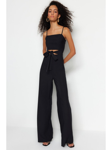 Trendyol Black Belted Maxi Woven Window Detailed Jumpsuit