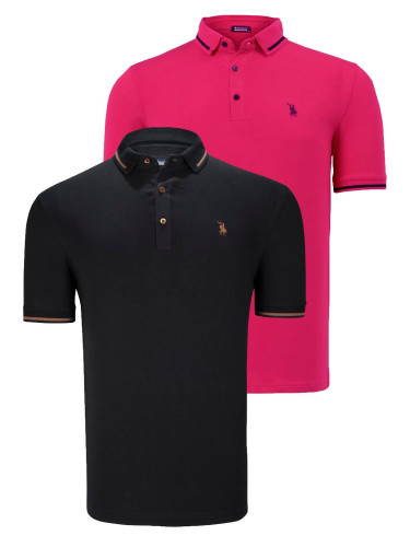 DOUBLE SET T8586 DEWBERRY MEN'S T-SHIRT-BLACK-FUCHSIA