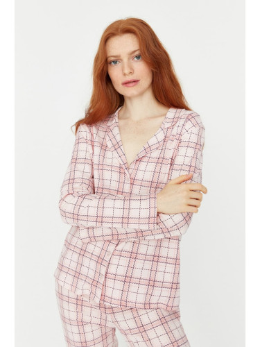 Trendyol Pink 100% Cotton Plaid Knitted Pajama Set