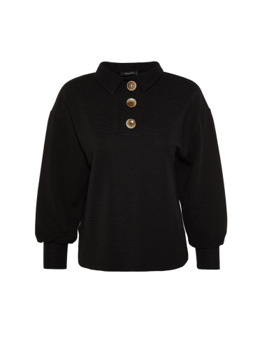 Trendyol Black Button Detailed Loose Knitted Sweatshirt