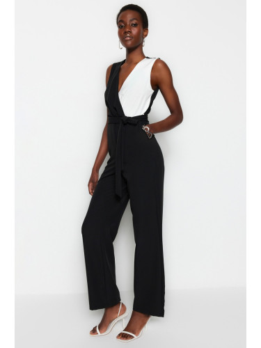 Trendyol Black Maxi Ecru Collar Detailed Woven Jumpsuit