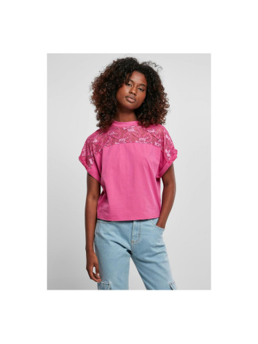 Women's short oversized lace t-shirt in light purple color