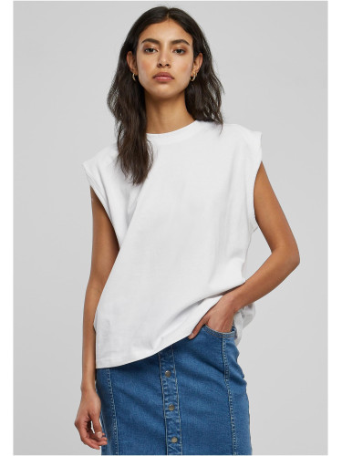 Women's organic tank top with heavy shoulder padding in white