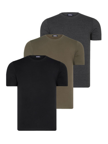 TRIPLE SET T8569 DEWBERRY BIKE COLLAR MENS T-SHIRT-BLACK-ANTHRACITE-KHAKI