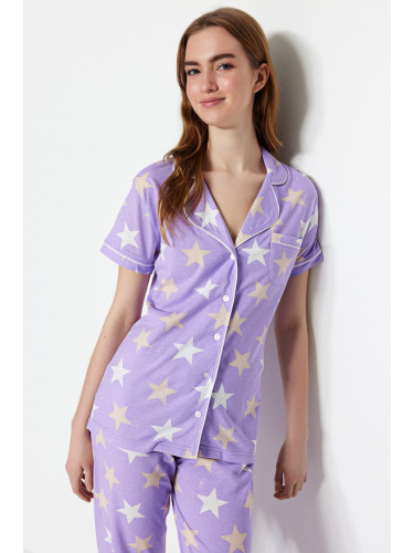 Trendyol Lilac Star Shirt-Pants Knitted Pajama Set