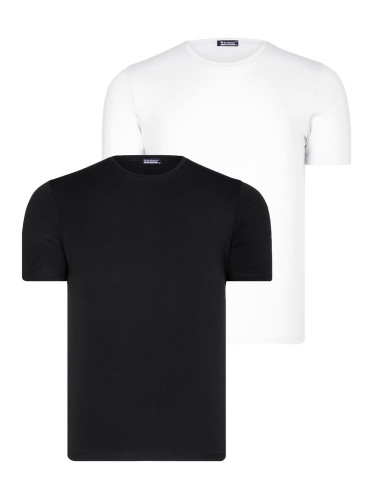 DUAL SET T8569 DEWBERRY BIKE COLLAR MENS T-SHIRT-DARK BLACK-WHITE