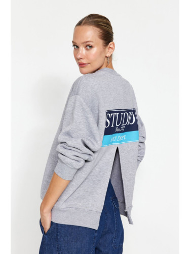 Trendyol Gray Melange Back Print Detail Fleece Inside Regular/Normal Fit Knitted Sweatshirt