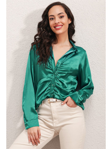 Bigdart 20112 Pleated Satin Shirt - A.green.