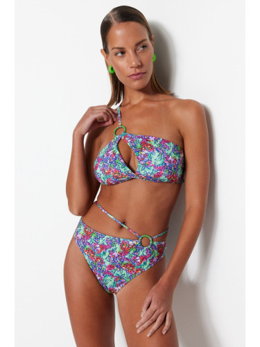 Trendyol флорални шарени аксесоари висока талия нормален крак бикини дъното