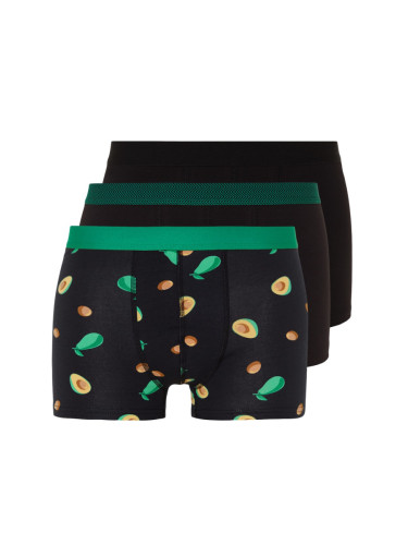 Trendyol Multicolored 3-Piece Avocado Patterned-Plain Pack Cotton Boxers