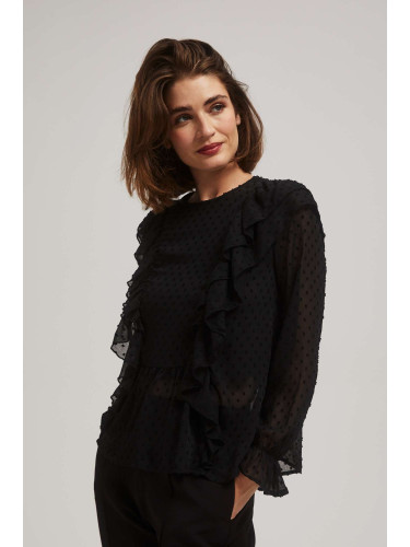 Marisse Black Long-Sleeved Ruffled Shirt
