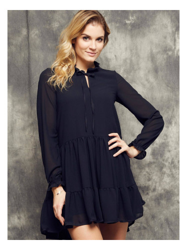 Cocomore Boutiqe dress with stand-up collar and ruffles black