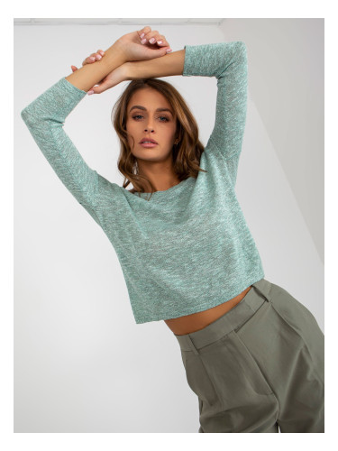 Light green short classic sweater with a round neckline