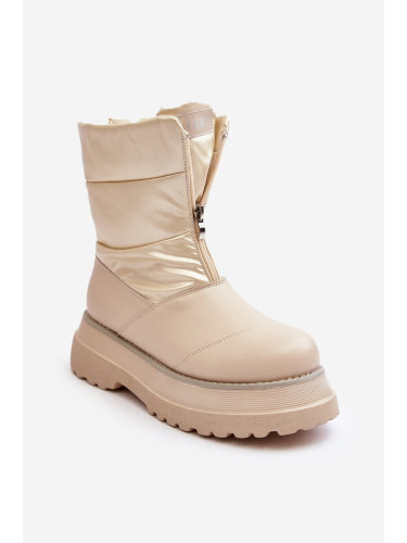 Women's snow boots with a thick sole with a zipper GOE beige