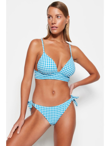 Trendyol синьо хиджаб бикини дъна с текстурирани вратовръзка редовен крак