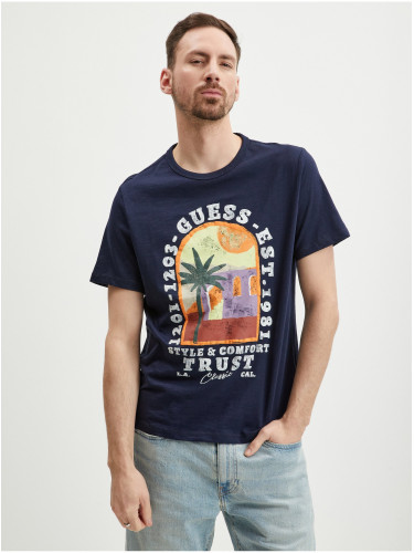 Dark blue men's T-shirt Guess Palm Window - Men