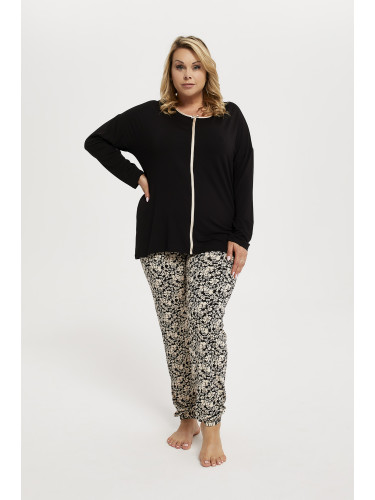 Guyana Women's Long Sleeve Pajamas, Long Pants - Black/Print