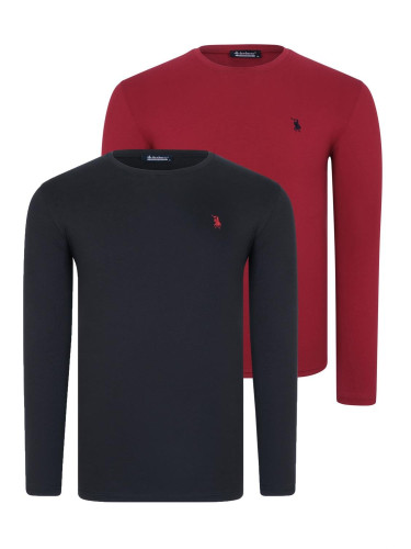 DOUBLE SET T8588 DEWBERRY ROUND NECK MEN'S SWEATSHIRT-BLACK-BURGUNDY