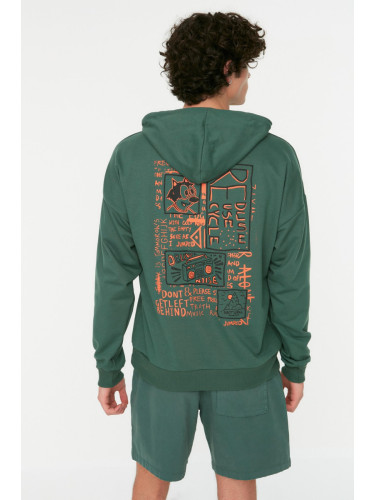 Trendyol Men's Green Oversize/Wide-Fit Hooded Printed Back Sweatshirt