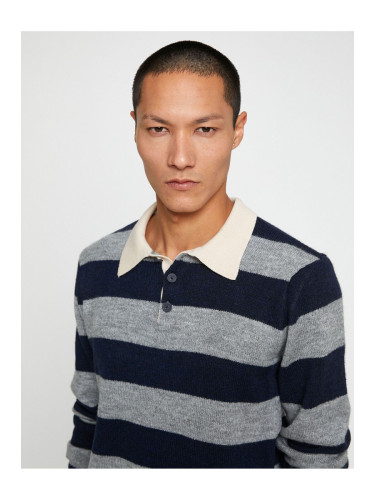 Koton Basic Knitwear Sweater Polo Collar Button Detailed