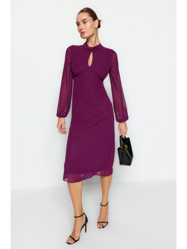 Trendyol Damson яка подробни облицовани тъкани рокля