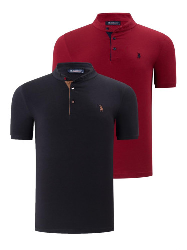 DUO SET T8560 DEWBERRY MEN'S T-SHIRT-BLACK-BURGUNDY