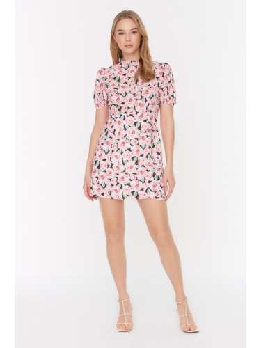 Trendyol многоцветен дребничка A-Line супер мини рокля с тъкани облицовани и флорални модел