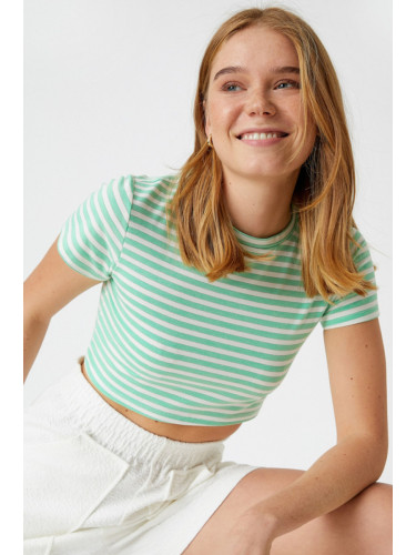 Koton Women's Green Striped T-Shirt