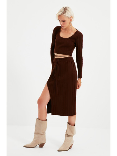 Trendyol Brown Tie Detailed Knitwear Bottom-Top Set