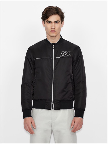 Black men's faux leather bomber jacket with Armani Exchange finish