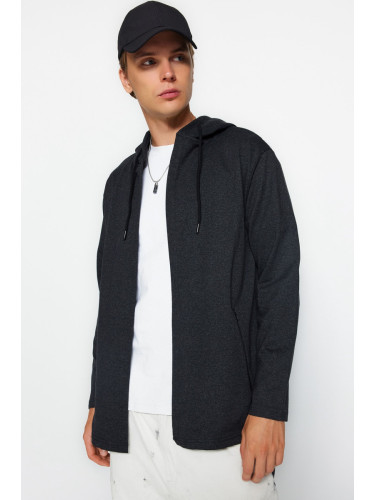 Trendyol Anthracite Zippered Hooded Sweatshirt/Cardigan