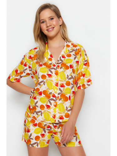 Trendyol Multicolored Fruit Printed Viscose Shirt-Shorts, Woven Pajamas Set