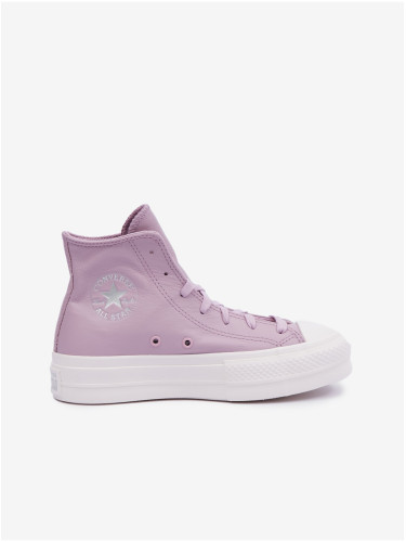 Light Purple Women's Converse Leather Ankle Sneakers on Converse Taylor All Star Lift Platform
