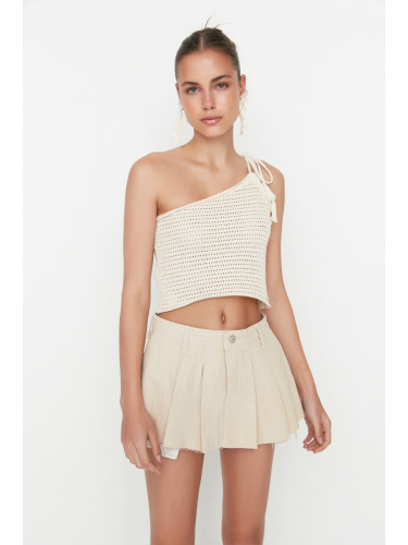 Trendyol Ecru Pleated Mini Denim Shorts Skirt