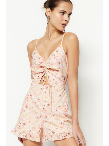 Trendyol Orange Mini Woven Tie Detail Patterned Overalls