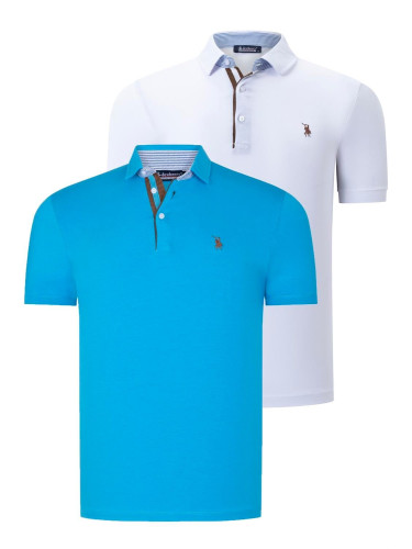 DUAL SET T8582 DEWBERRY MENS T-SHIRT-WHITE-DARK TURQUOISE