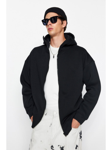 Trendyol Black Oversize/Wide Cut Zippered Hooded Sweatshirt