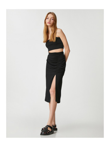 Koton Midi Skirt with Slit Detailed Crepe with Pleats.