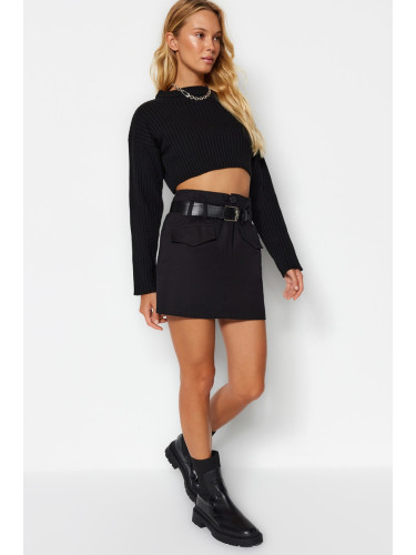 Trendyol Black Belted Mini Woven Skirt with Pocket Detail