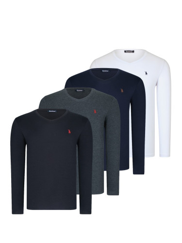 QUADRUPLE SET T8587 DEWBERRY V-NECK MEN'S SWEATSHIRT-WHITE-BLACK-NAVY-ANTHRACITE-BURGUNDY-KHAKI